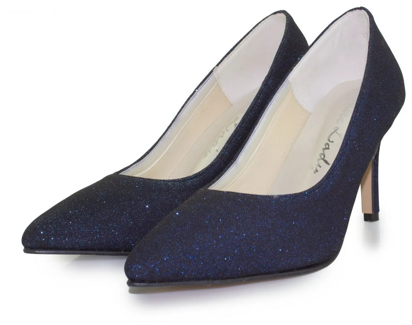 Zapatos de fiesta Cristalina Azul Marino con tacón de 8 cm, brillos discretos y plantilla acolchada para máxima elegancia y confort.