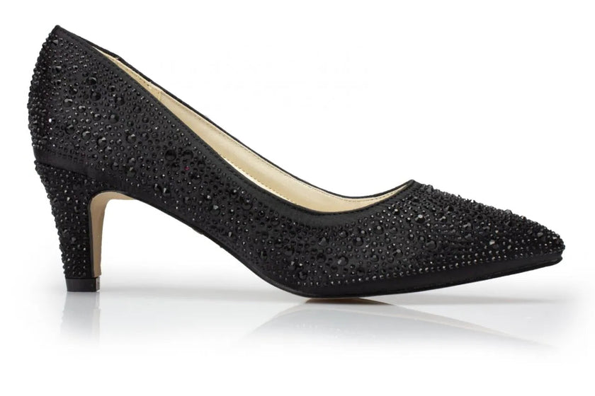 Zapatos de fiesta Zirconia Negro con tacón de 5.5 cm, strass brillantes y plantilla acolchada para máxima comodidad en eventos.