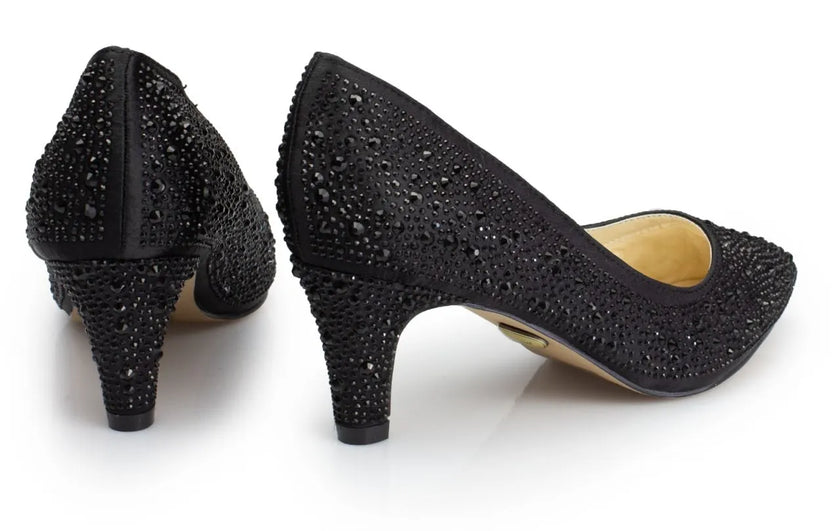 Zapatos de fiesta Zirconia Negro con tacón de 5.5 cm, strass brillantes y plantilla acolchada para máxima comodidad en eventos.