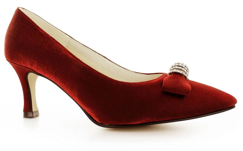 Zapatos de fiesta burdeos estilo vintage con broche y tacón kitten heel de 4.5 cm