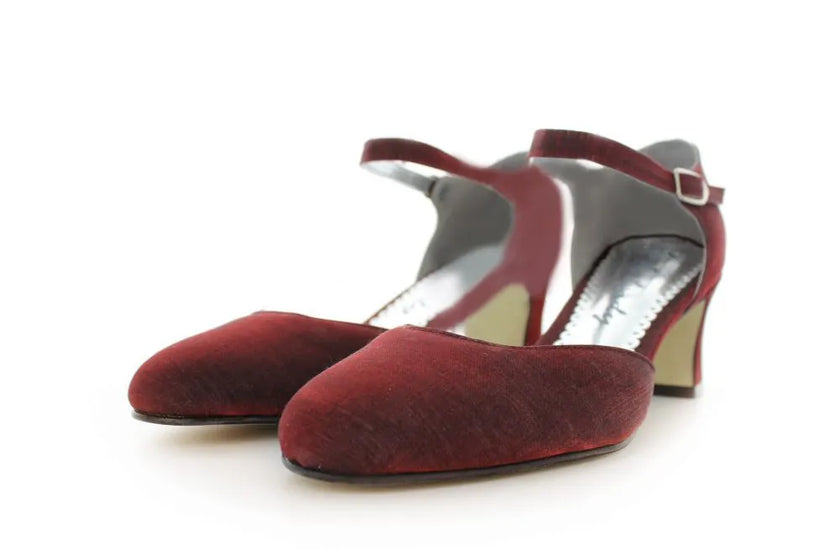 Zapatos de fiesta burdeos estilo D'Orsay con tacón kitten heel de 4.5 cm para eventos formales