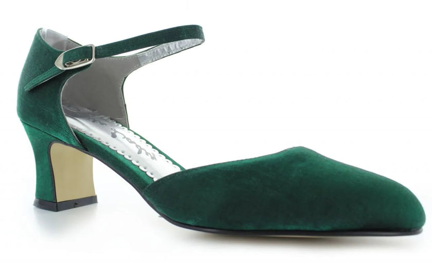 Zapatos de fiesta verde esmeralda estilo D'Orsay con tacón kitten heel de 4.5 cm