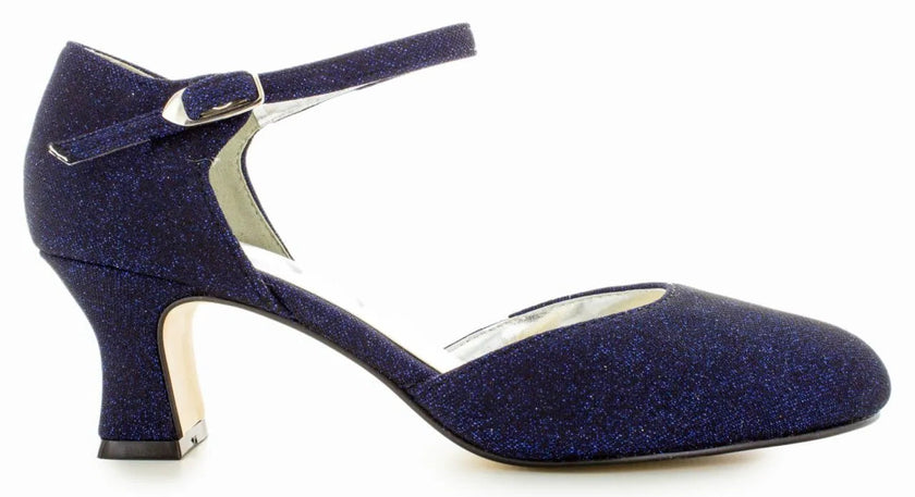 Zapatos de fiesta azul marino con efecto glitter y tacón kitten heel de 4.5 cm