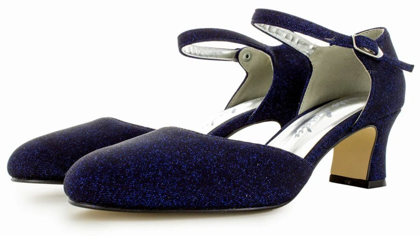 Zapatos de fiesta azul marino con efecto glitter y tacón kitten heel de 4.5 cm