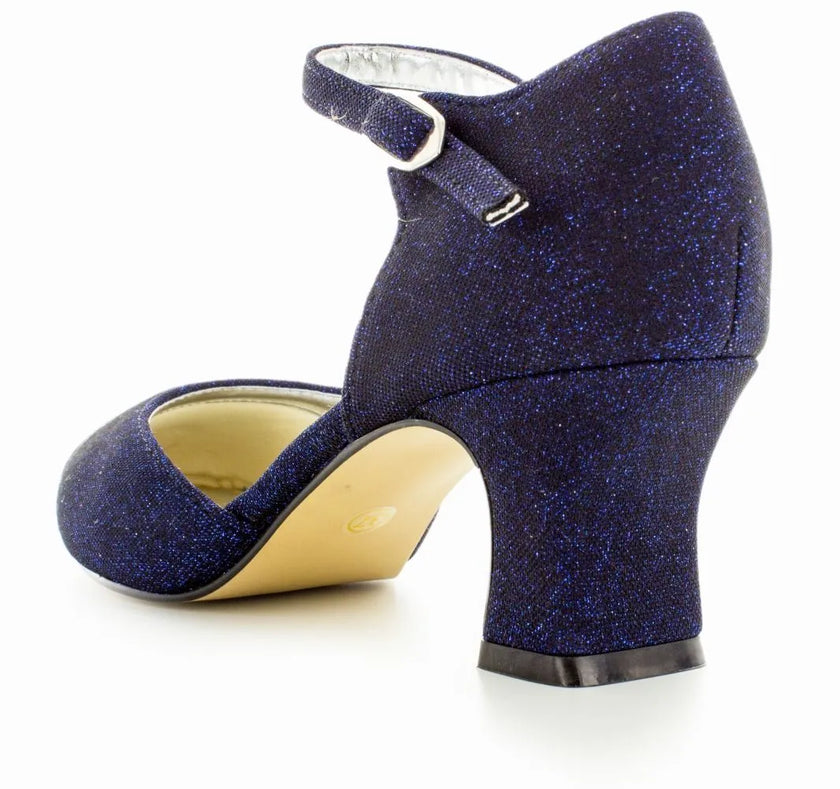 Zapatos de fiesta azul marino con efecto glitter y tacón kitten heel de 4.5 cm