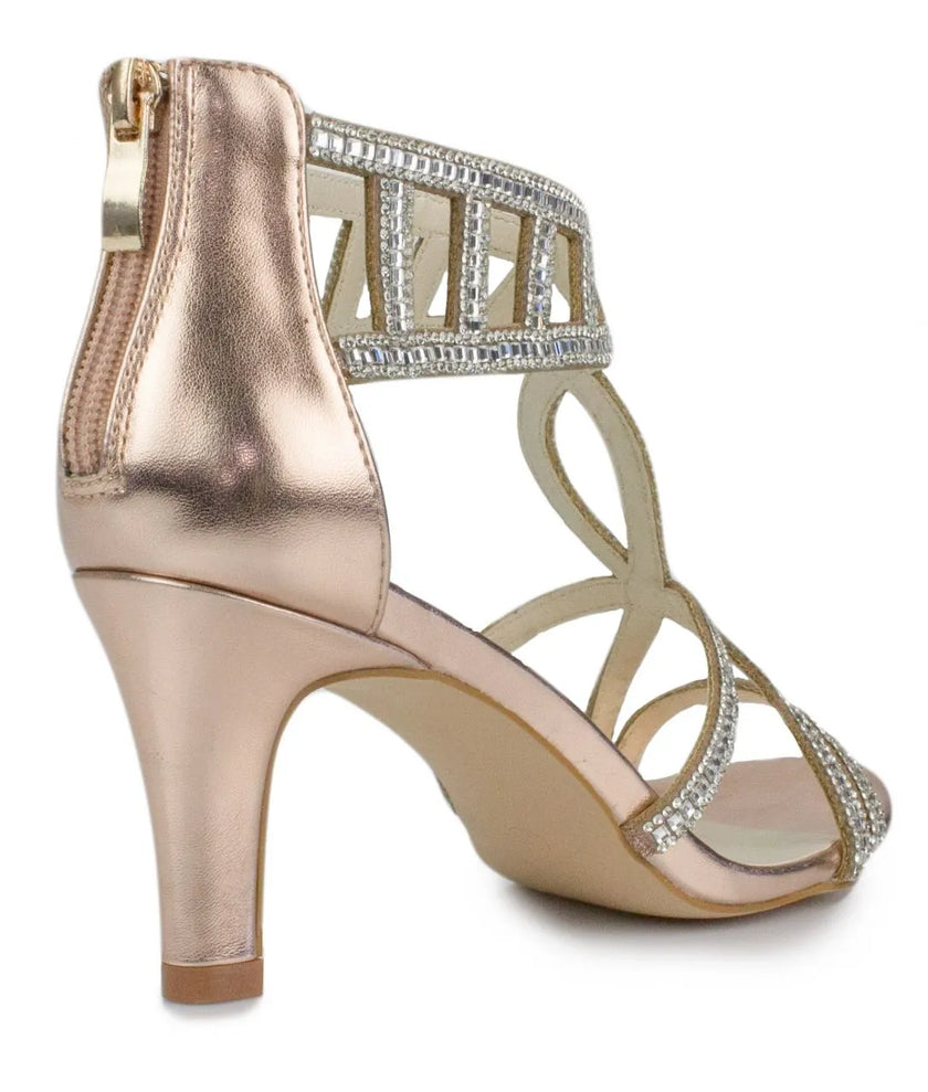 Zapato de fiesta rosa dorado con strass y tacón de 6.5 cm para bodas y eventos formales