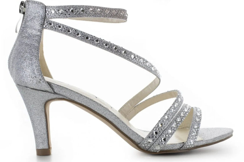 Zapato de fiesta piroxena plateadas con glitter y tacón de 6.5 cm