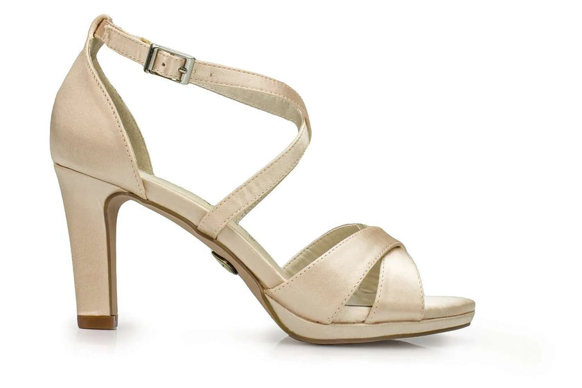 Zapatos de fiesta Rodocrosita Beige con tacón de 8 cm, cómodos y elegantes, ideales para bodas y eventos especiales.