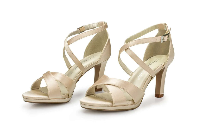 Zapatos de fiesta Rodocrosita Beige con tacón de 8 cm, cómodos y elegantes, ideales para bodas y eventos especiales.