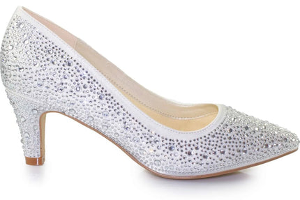 Zapatos de novia Granate con tacón medio de 5.5 cm en color ivory, con detalles de piedras de zircón.